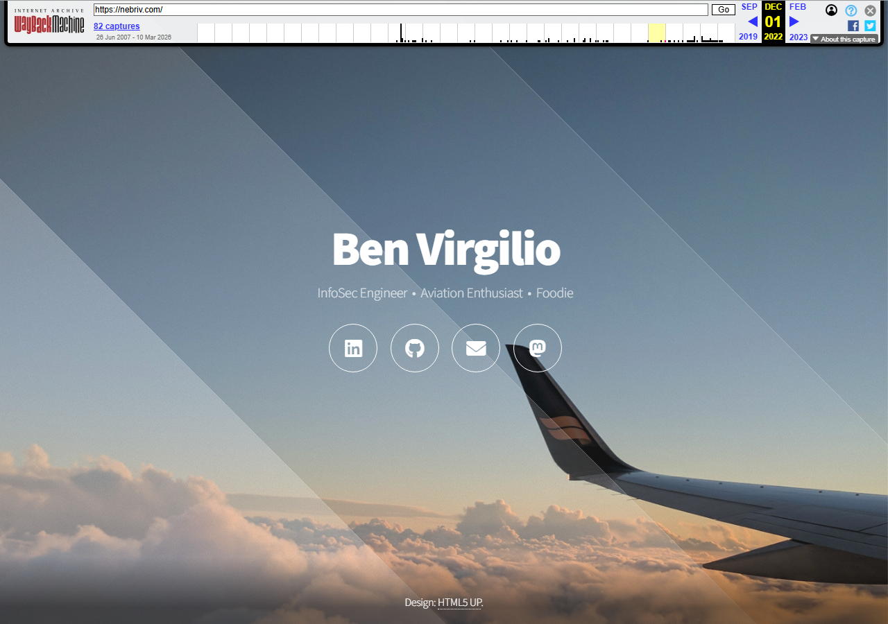 nebriv.com circa 2022, Ben Virgilio Aerial template landing page with airplane wing background