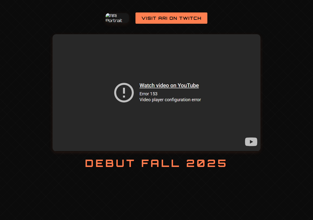 heyari.tv, ARi VTuber showcase page with cyberpunk aesthetic and DEBUT FALL 2025 text