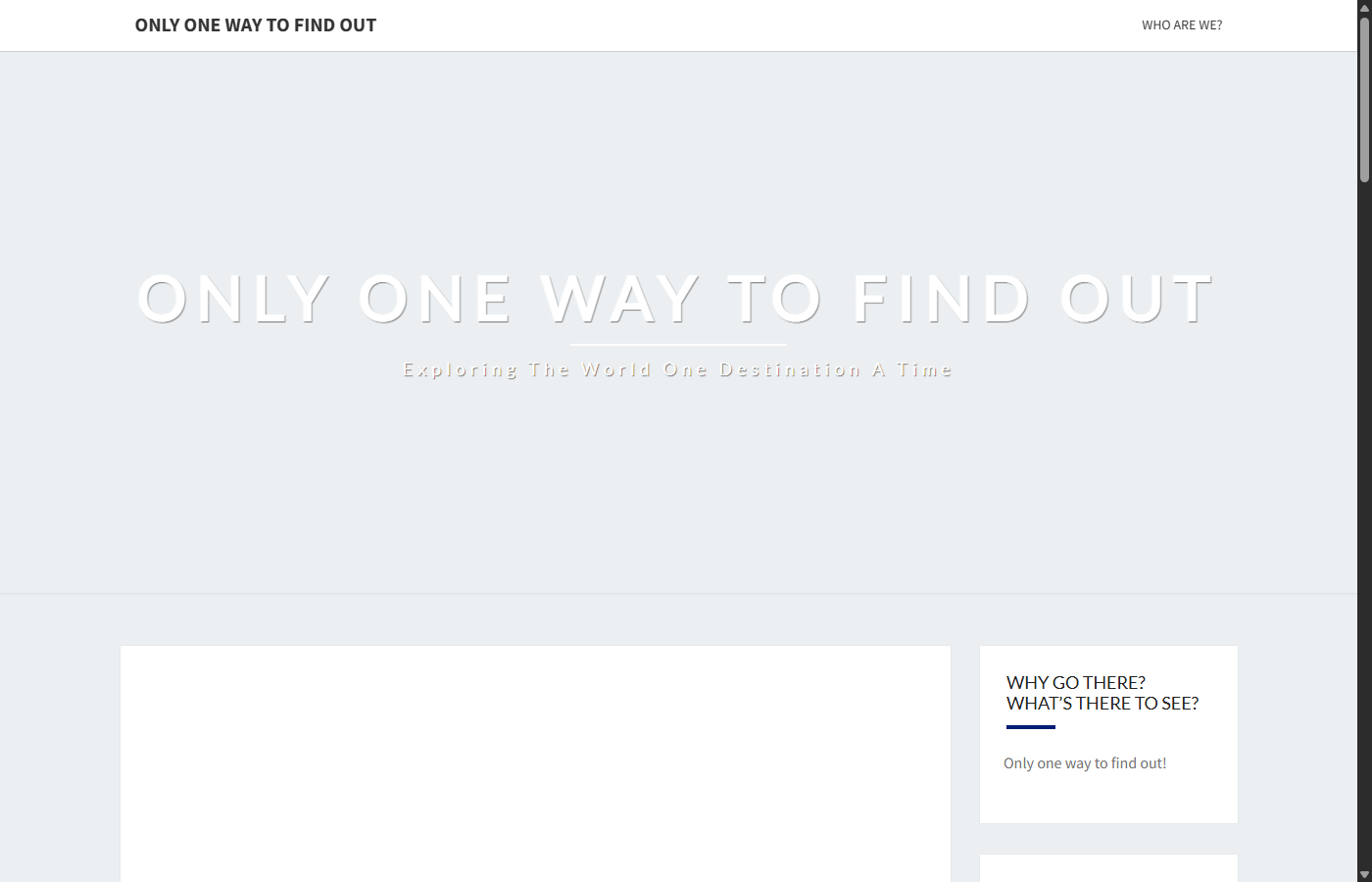 onlyonewaytofindout.travel homepage, Nisarg theme with hero banner